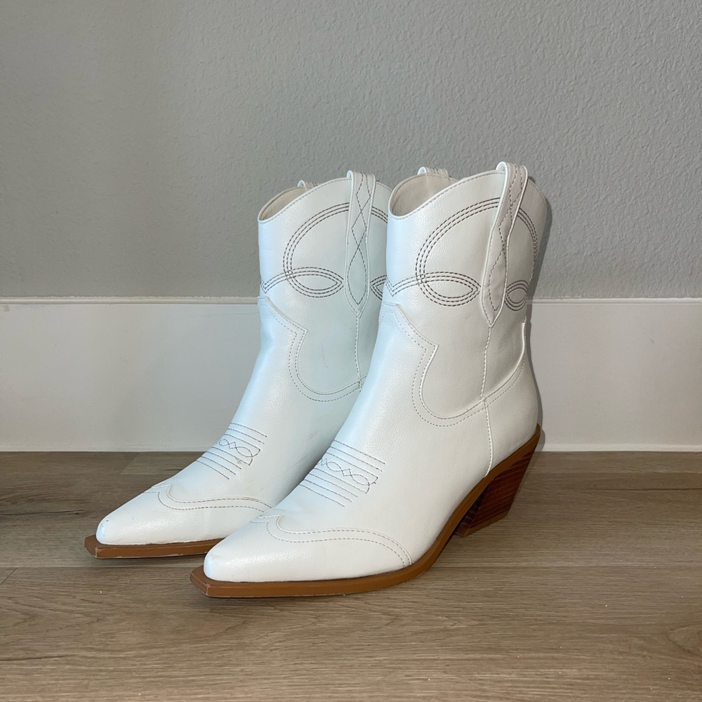 Billini White and Brown Ankle Booties with Pointed Toe